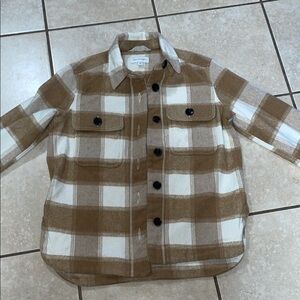 Brown and White Plaid Shirt